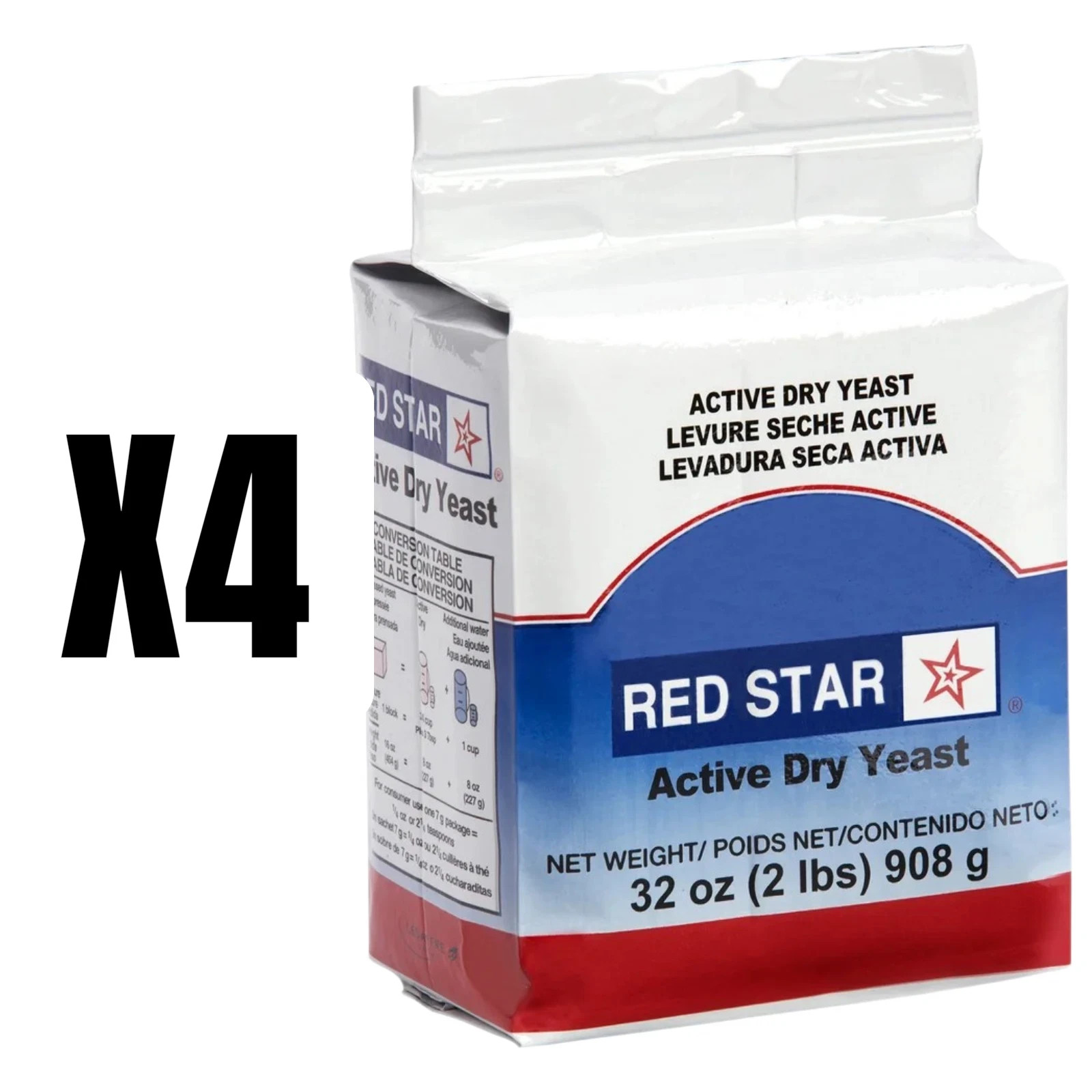 Premium New Red Star Active Dry Yeast- 4 x 2 lbs 908g  (32oz) Bread -Exp 08/2028