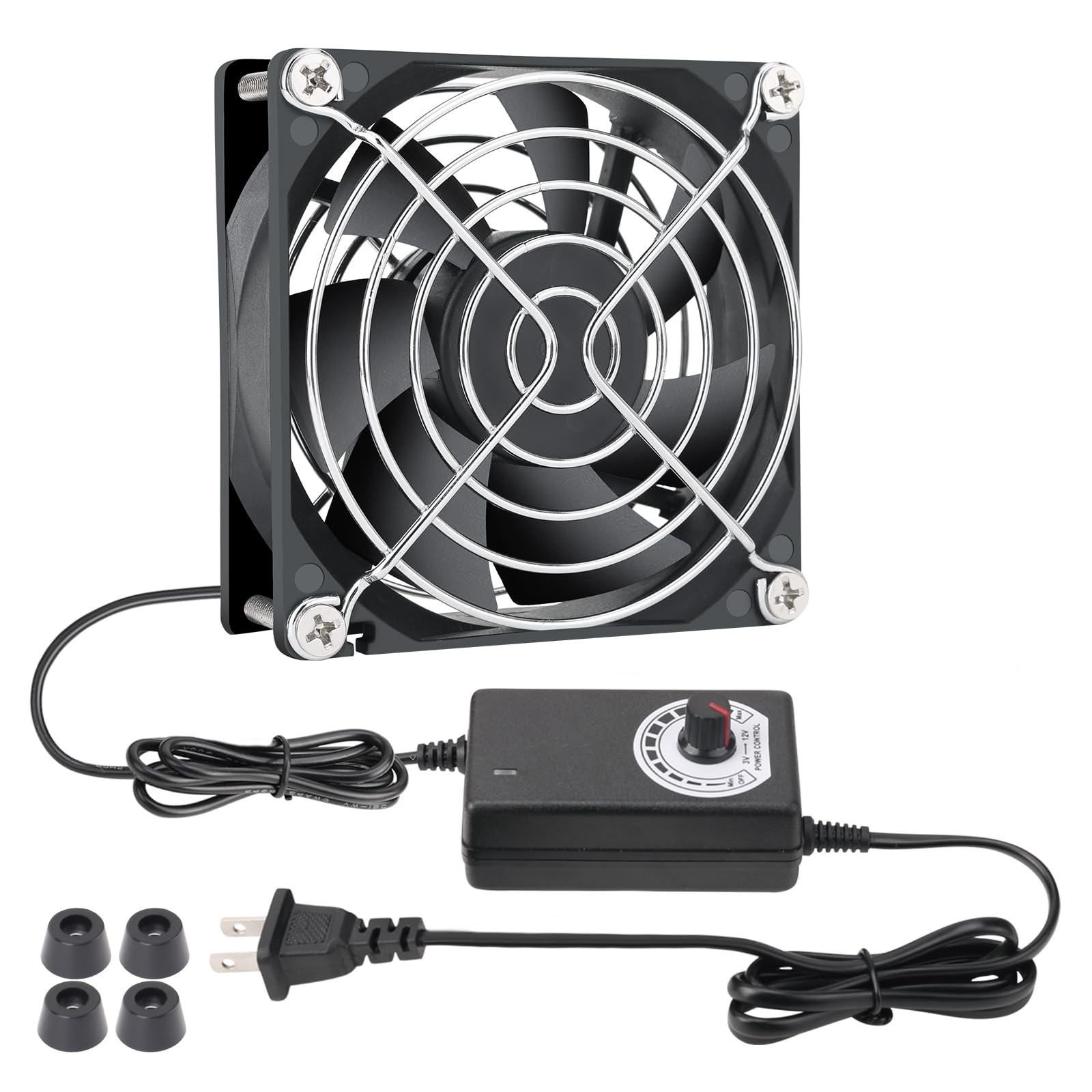 KEYFANCLUB 80mm Small Computer Fan with AC Plug, 110V 120V 220V 3.1x3.1x1.0in