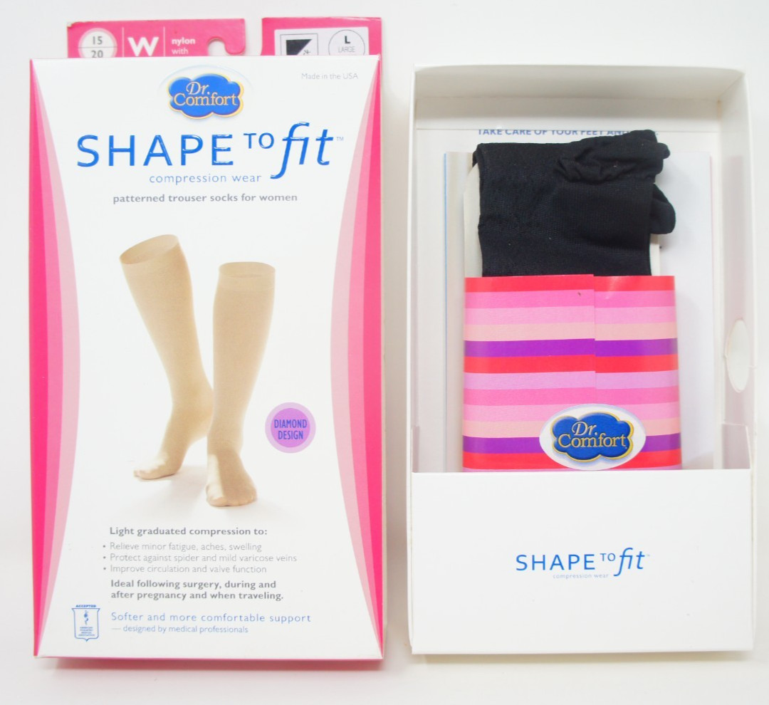 Dr Comfort Shape to Fit Patterned Trouser Socks - Compression 15-20 - Black L