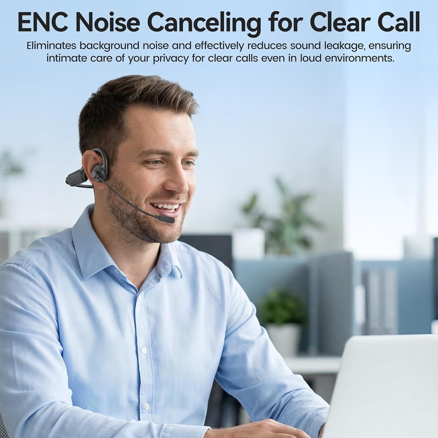 Noise Cancelling Wireless Headset - 5.4 Bluetooth, 20H Talk Time, Ideal for Work