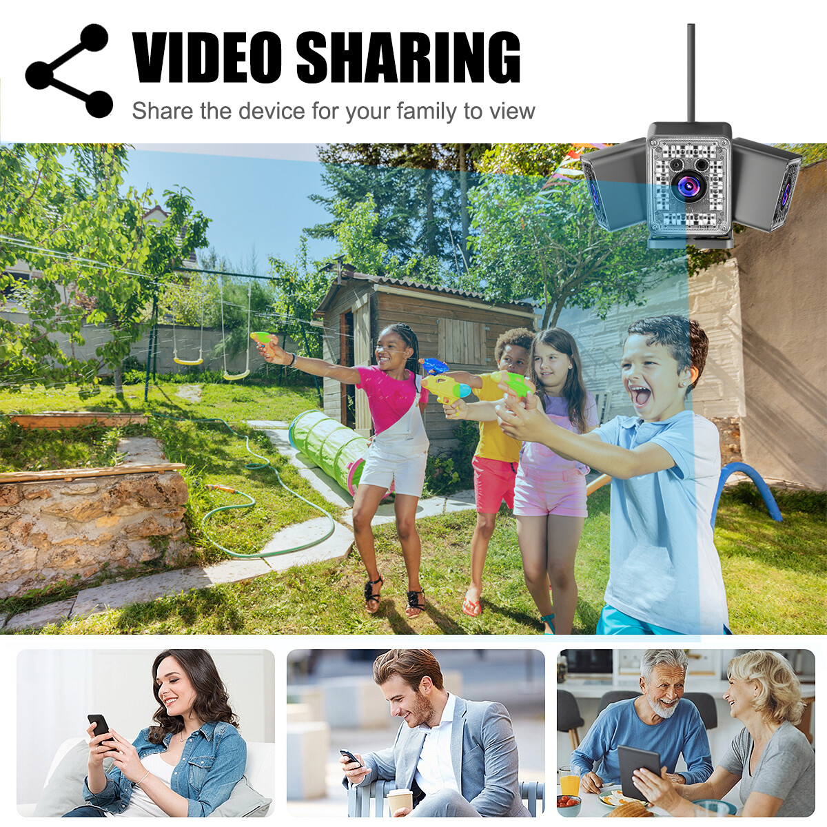 3 Lens Wireless APP WiFi Security Camera System Smart Outdoor Night Vision 2MP