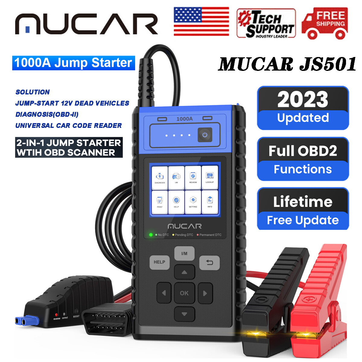 MUCAR JS501 OBD2 Code Reader Universal Car Jump Starter Booster Battery Charger