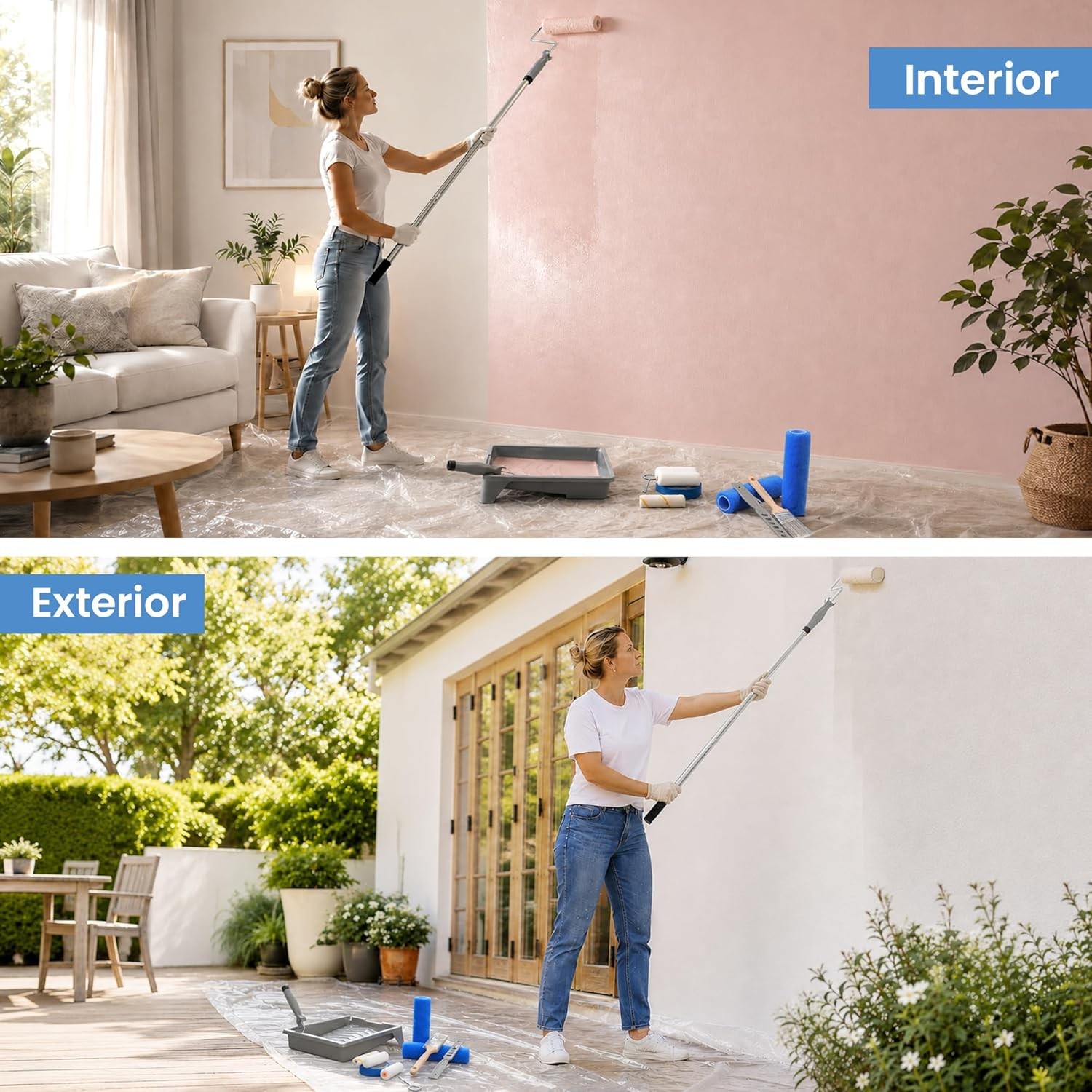 Paint Roller Set with Adjustable Pole Tray Brushes and Covers