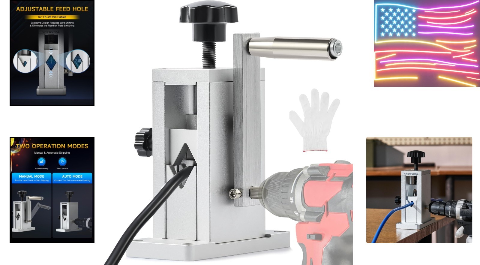Wire Stripper Machine with Adjustable Feed Hole, Portable Cable Wire Strippin...