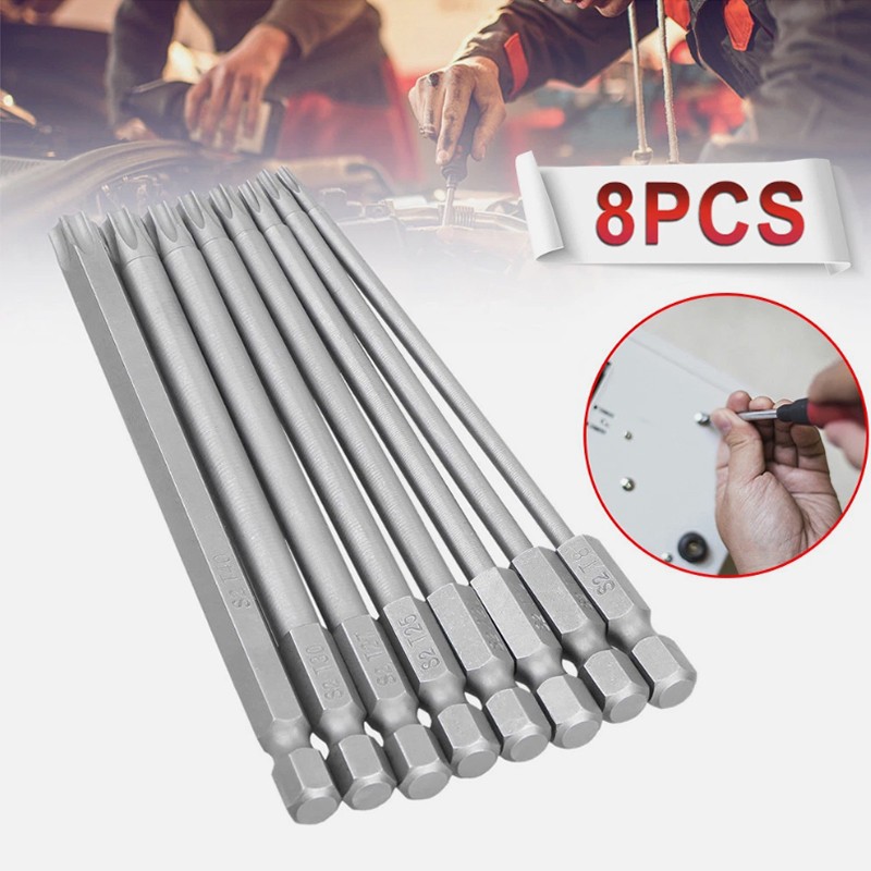 8PCS Torx Screwdriver Drill Bit Set 100MM Extra Long Hex Security Magnetic
