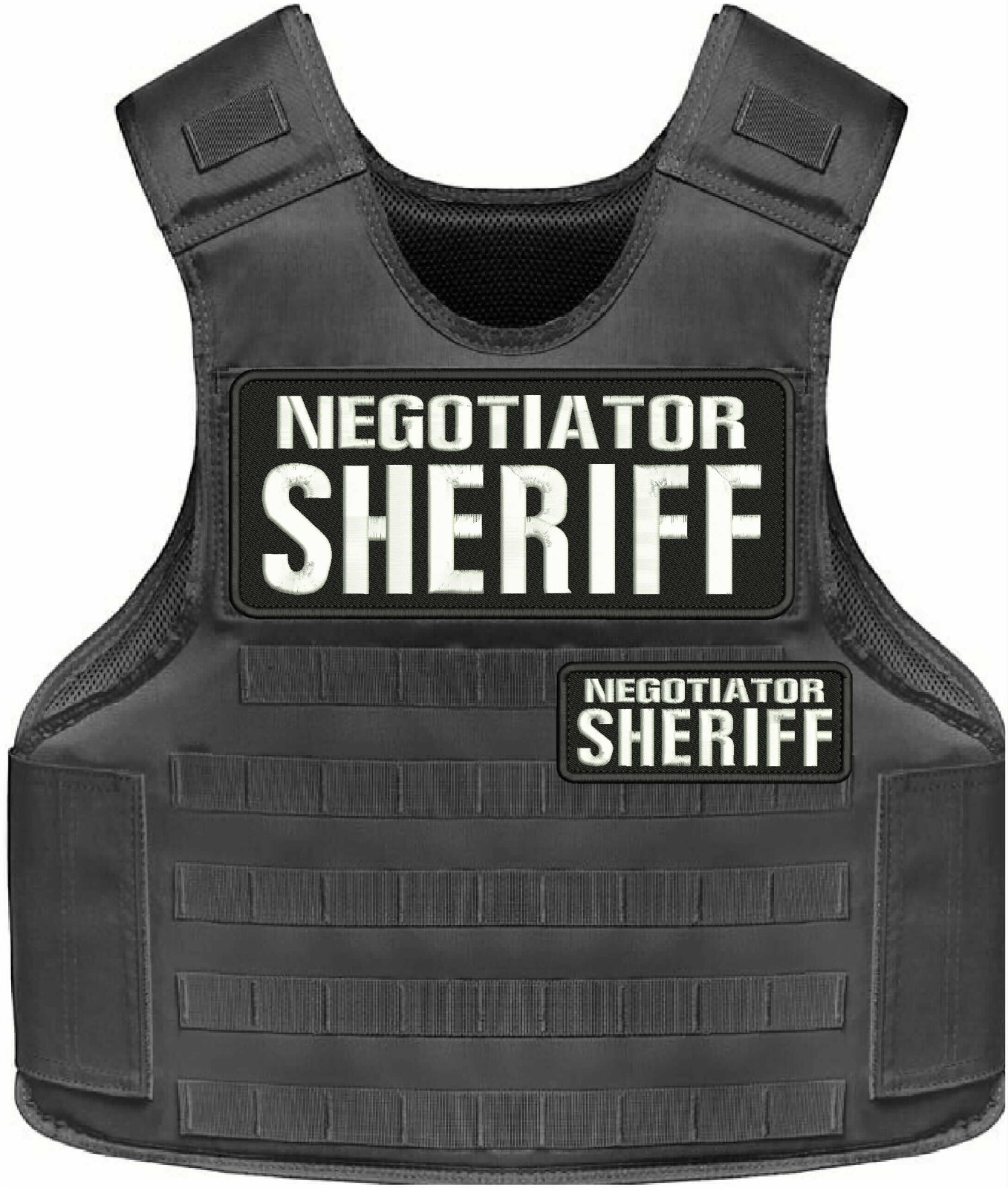 NEGOTIATOR SHERIFF EMBROIDERY PATCHE 4X10 AND 2X5 HOOK ON BACK WHITE ON BLACK