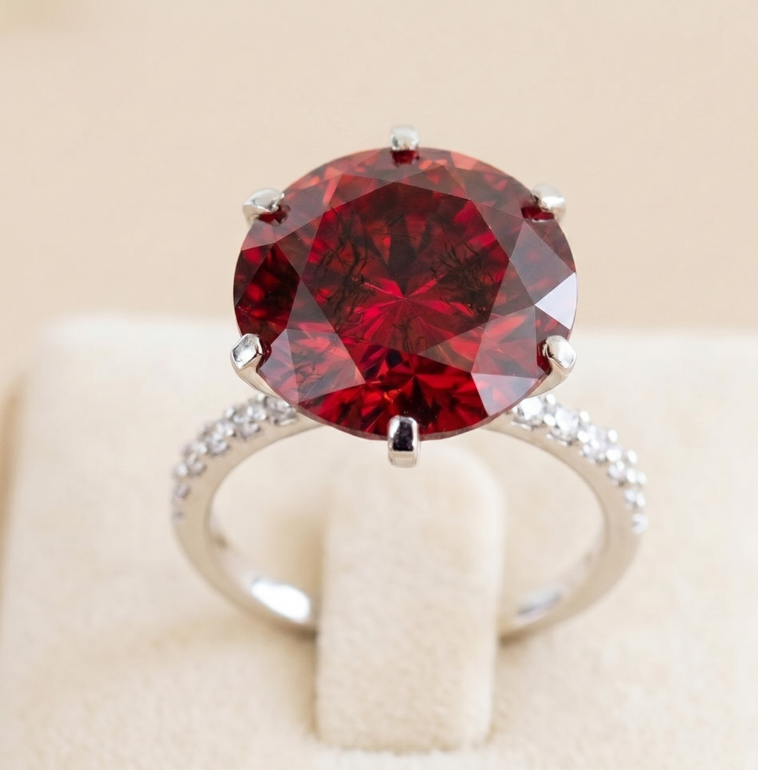 10.00 CT Certified Round Cut Red Diamond Ring, Tariffs FREE & Matching Studs.