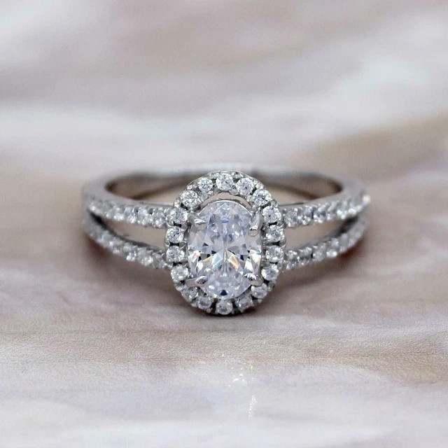 1.50CT Oval Lab Created Diamond Halo Women's Wedding Ring 14K White Gold Plated