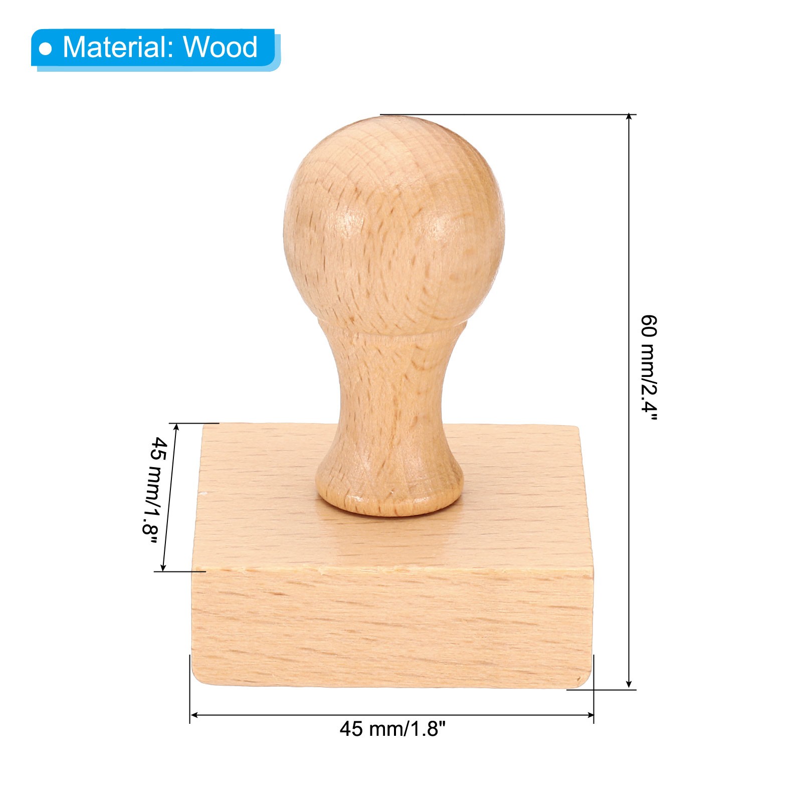 45mm Stamp Wood Square Handle, 4pcs Wooden Knobs Stamp Mounts Drawer Pulls
