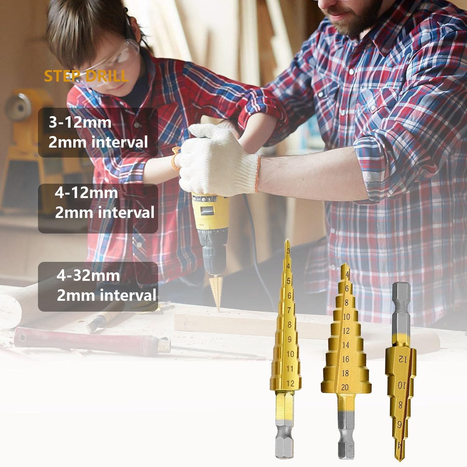 3pcs Metric Step Drill Bit, Hss Step Drill Bit Set High Speed Steel Step Bits...