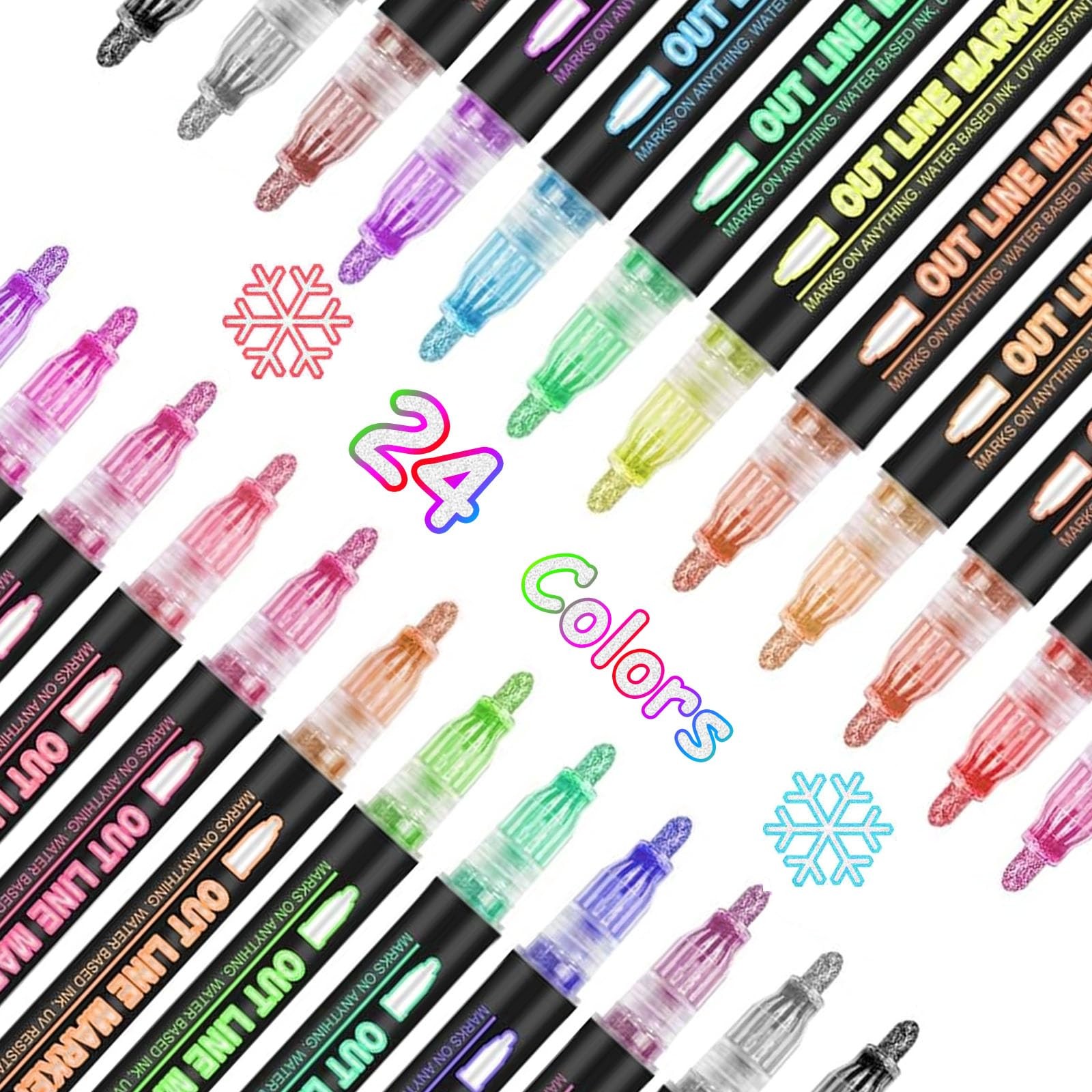 Shimmer Markers Double 1 Count (Pack of 24), Multicolor with Metallic Silver