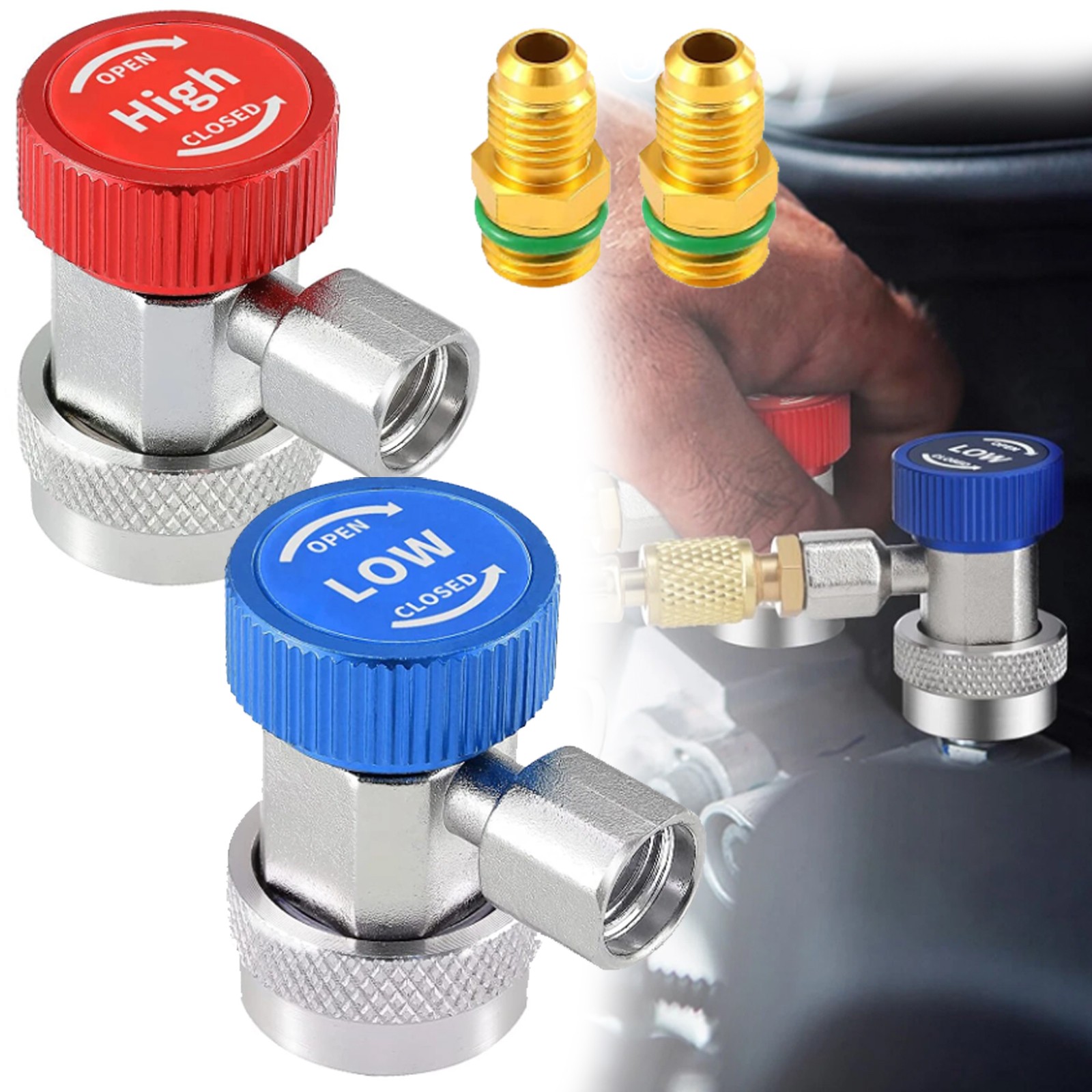 R134A Quick Connector Adapter Coupler Auto AC Manifold Gauge Low/High HVAC 2Pack