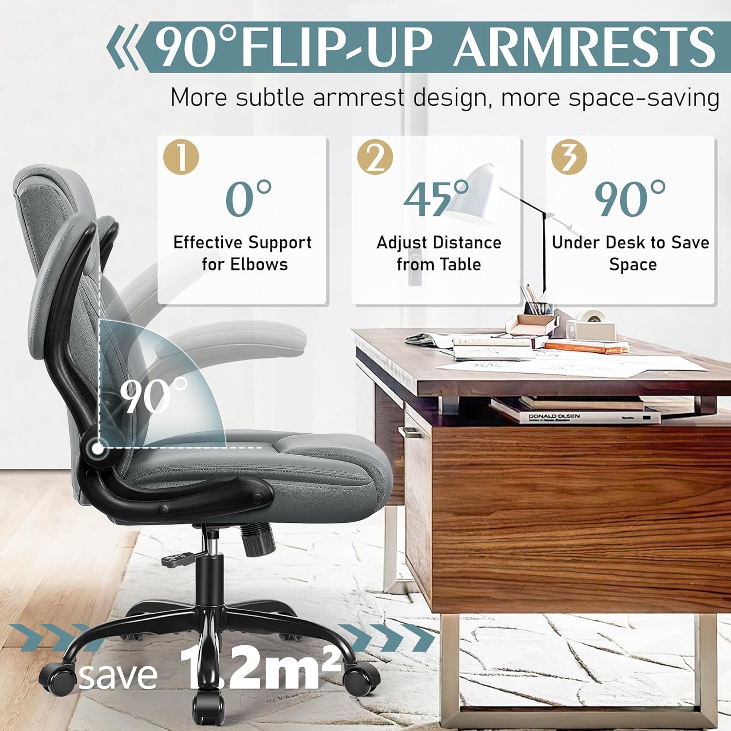 Leather Office Chair, PU Home Computer Desk Chairs with Ergonomic Back Support,