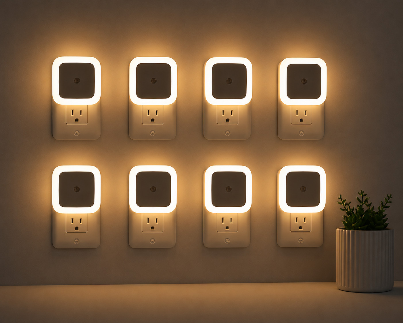 8 Pack LED Night Lights Plug in Wall Dusk to Dawn Warm White Night Lamp