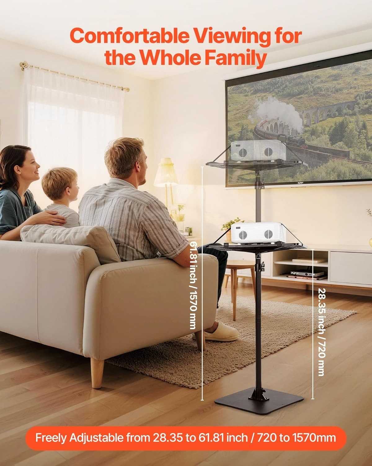 Heavy-Duty Projector Stand with Adjustable Height & 360° Rotation – Black