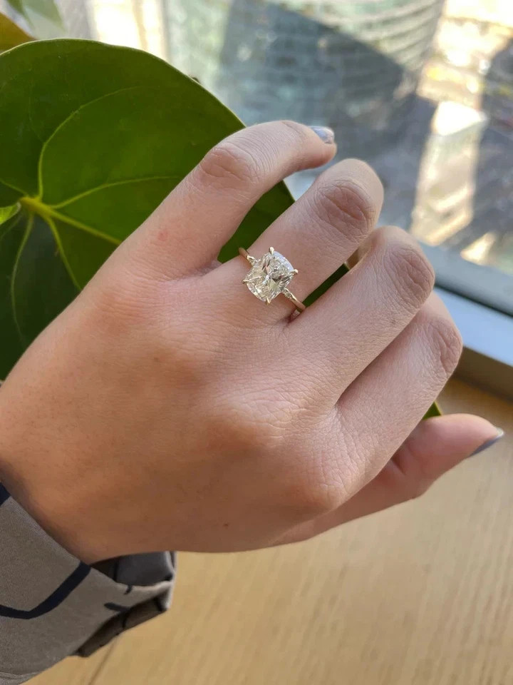 Prong Setting Cushion Cut 4.10 Ct Moissanite Engagement Wedding Ring