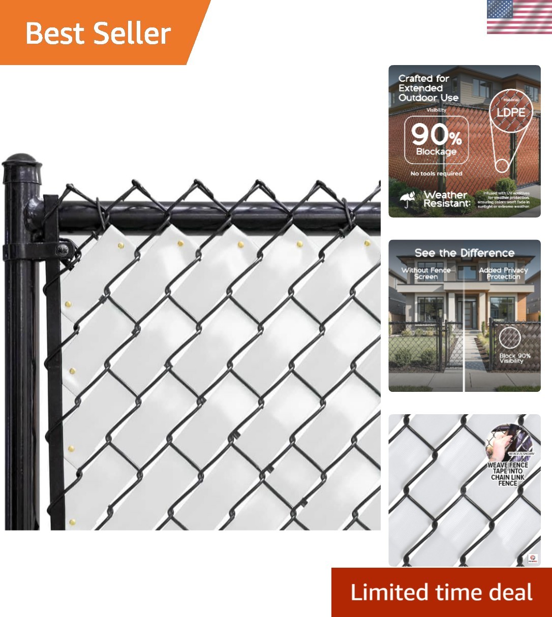 Stylish Arctic White Fence Privacy Tape 250ft - Conceals and Secures Your Space