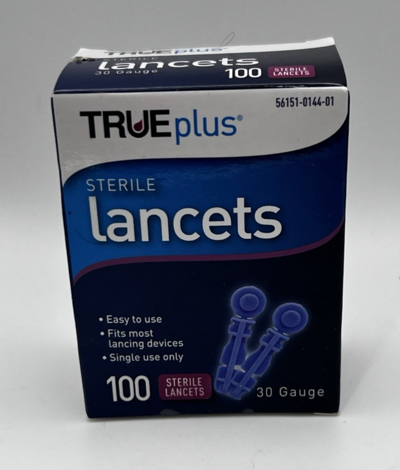 True Plus Lancets 30 Gauge 100 Lancets New in Box Exp. 07/27/2026
