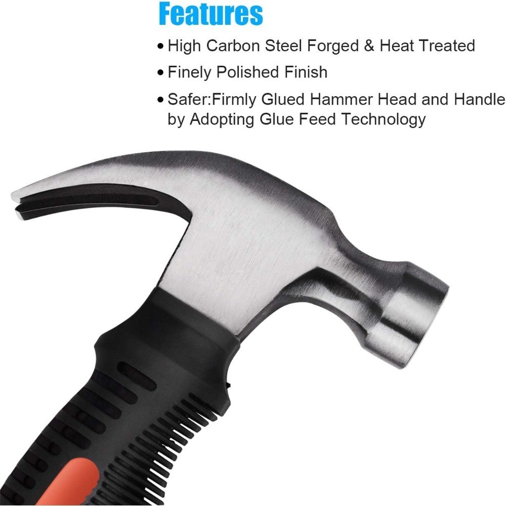 2 Piece Hammer Set,includes 1 Pack 8 OZ Mini Stubby Claw Hammer and 1 Pack 16 OZ