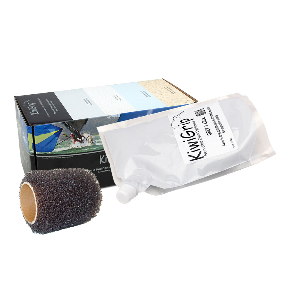 KiwiGrip 1 Liter Grey Non-Skid Deck Coating w/ 4" Roller - KG-1GP-R Boat Paint