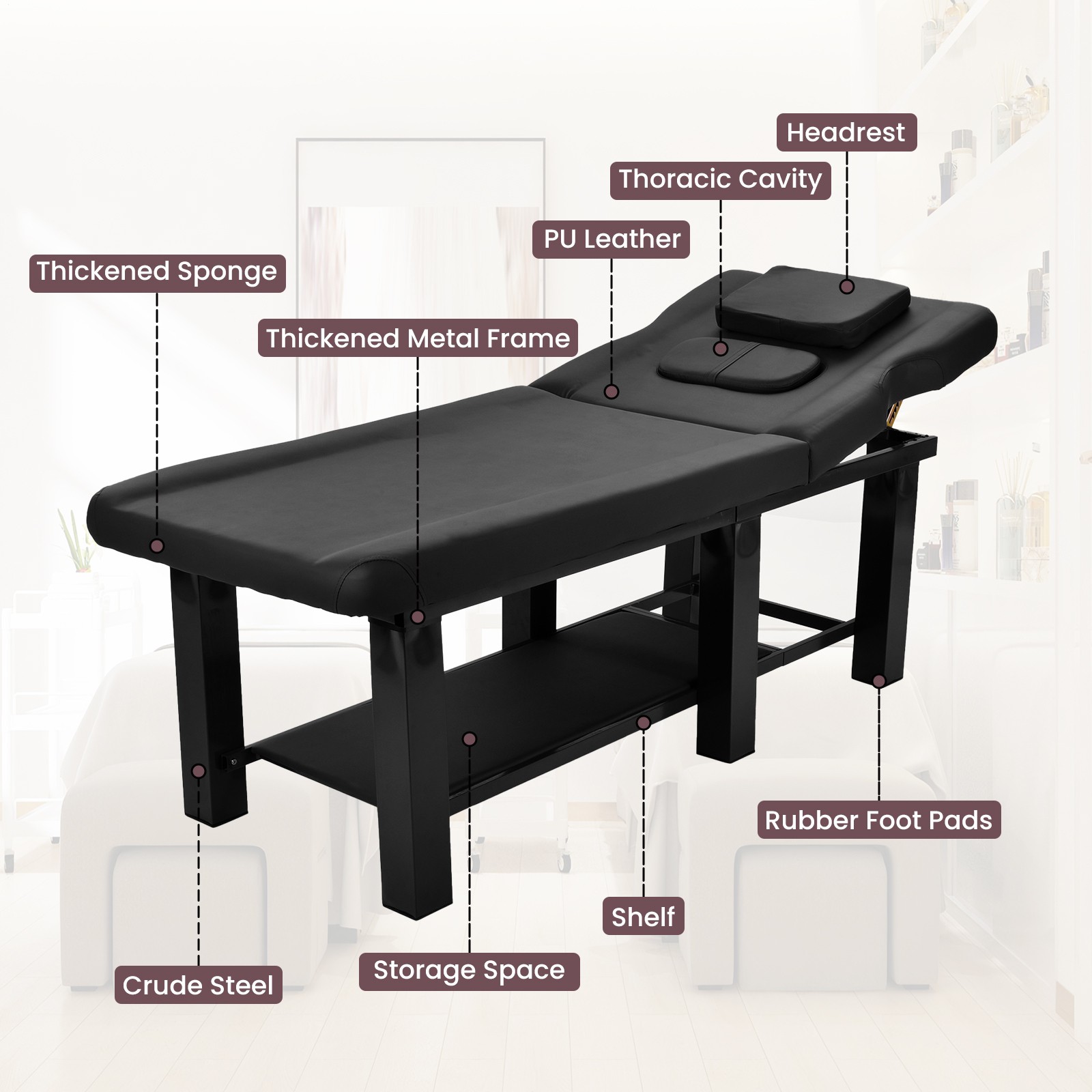 Professional Stationary Massage Table with Headrest