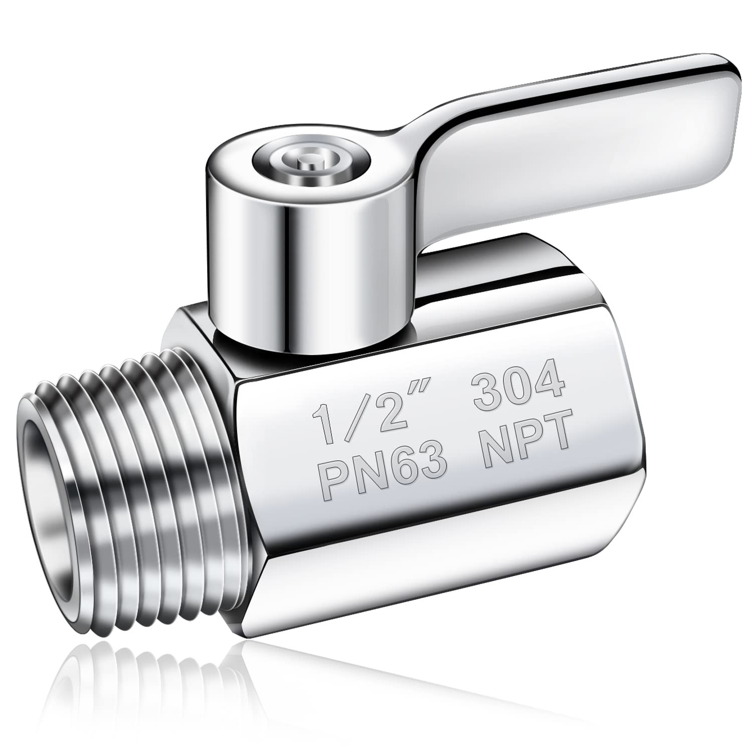 "Shower Head Shut Off Valve - 304 Stainless Steel 1/2"" NPT Mini Ball Flow Co...