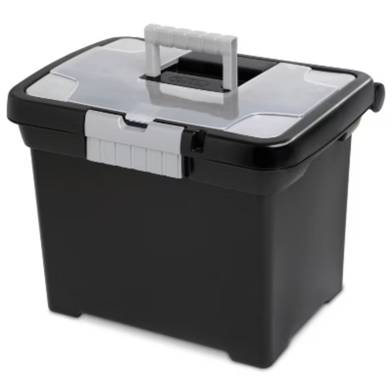 Medium Letter File Box Black: Plastic File Organizer, 8.5x11 Inch Storage Bin