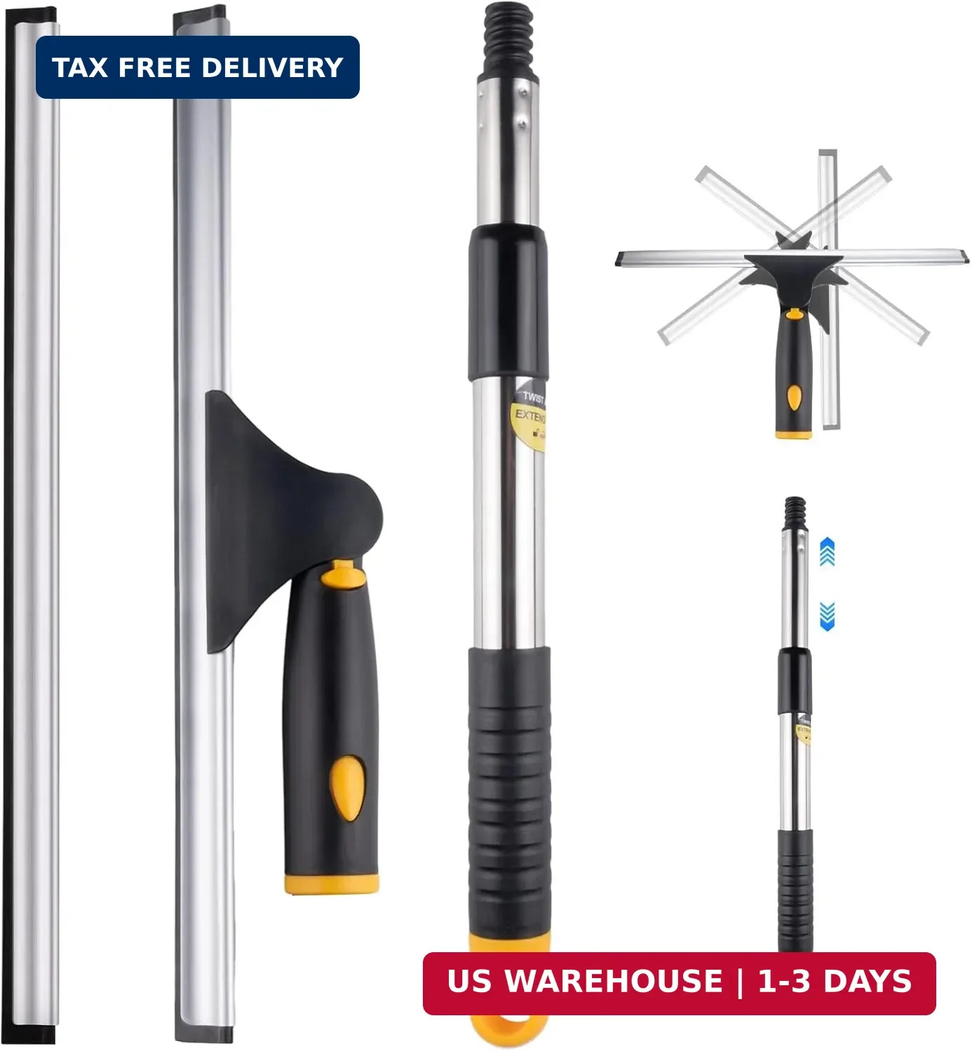 14" Window Cleaning Tool, All-Purpose Extendable Window Squeegee with 2 Blades a