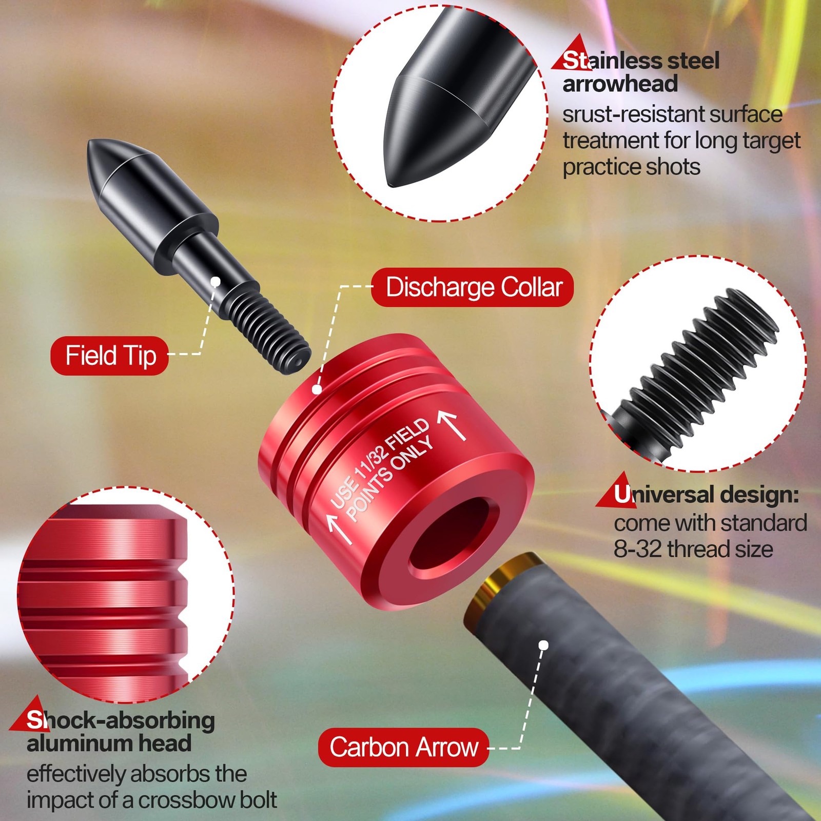 Feekoon 2 Pack Crossbow Bolt Decocking Head, Point Red