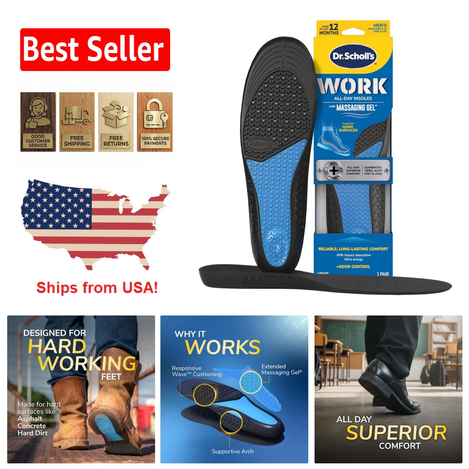 Dr. Scholl's Men's Comfort Insoles with Massaging Gel, Trim-to-Fit (All Sizes)