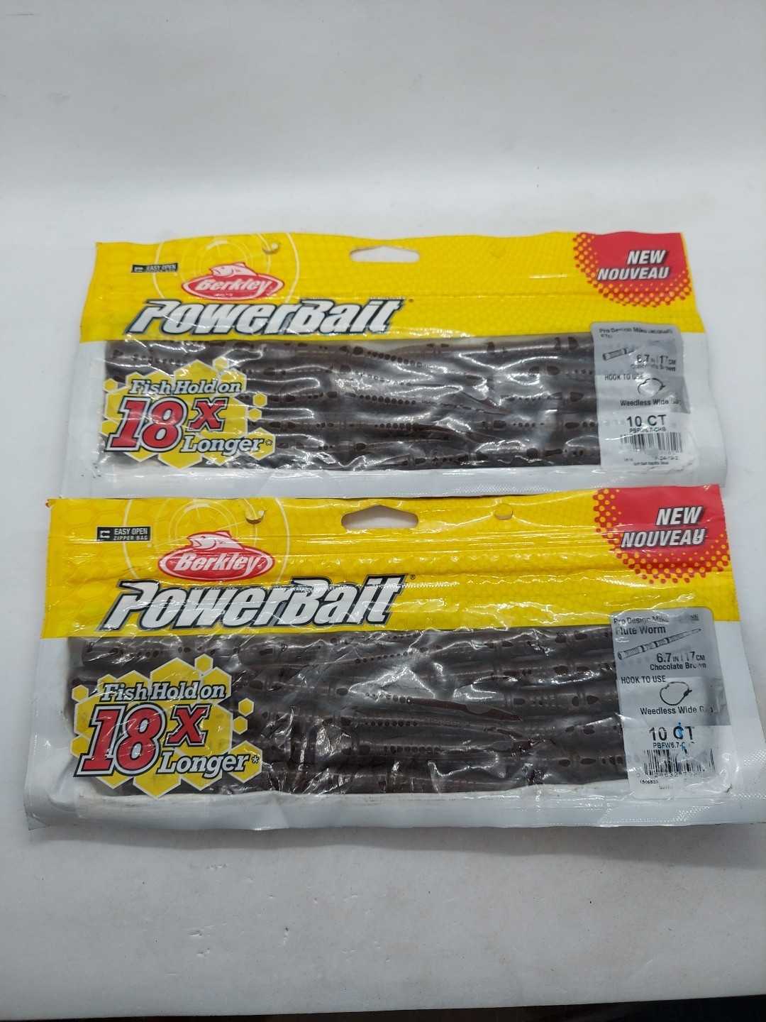 2 Packs Berkley PowerBait Flute Worm 6.7" Chocolate Brown 10 Count Pro Design