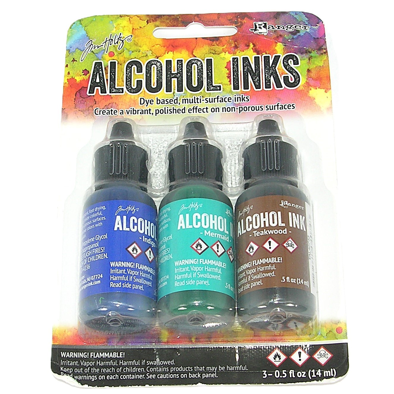 Ranger Tim Holtz ALCOHOL INKS Kit - INDIGO MERMAID & TEAKWOOD 0.5fl oz each