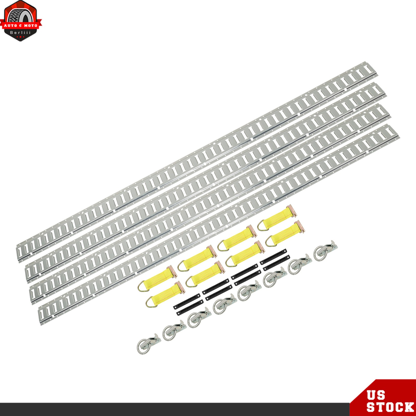 Steel 28 Pack E Track Tie Down Rail Kit 4×8' E Track Rails 8× O-Rings 8× D-Rings