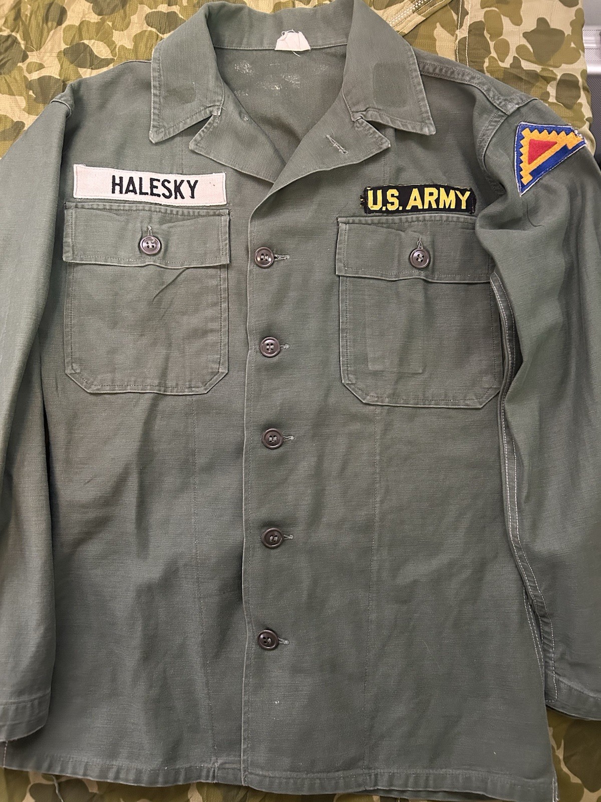 US Army OG-107 Fatigue Utility Sateen Top Size Small 7th Army 1960s Vintage #2