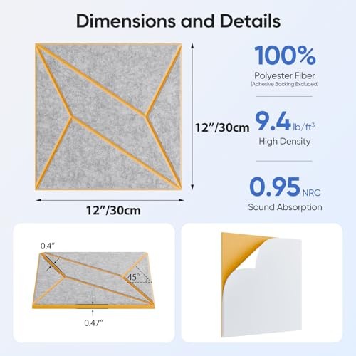 12 Pack 12" X 12" X 0.47" Acoustic Panels Squ-Stripe-12 Pack Orange+SilverGray