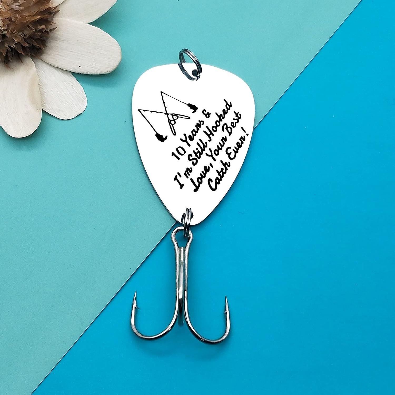 10th Anniversary Hook Gifts for Him Her 10 Years Medium, Silver