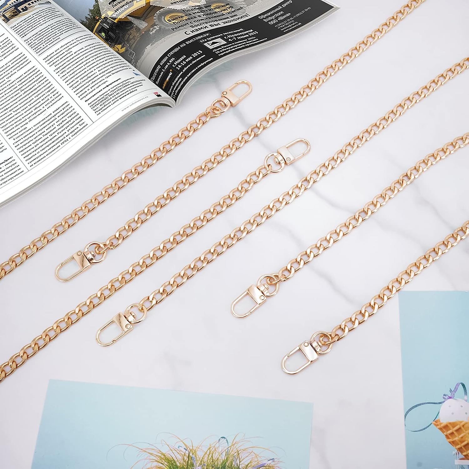 Gold Purse Chain Straps, 4 Pack Iron Replacement Chains with Clasps | Four leng.