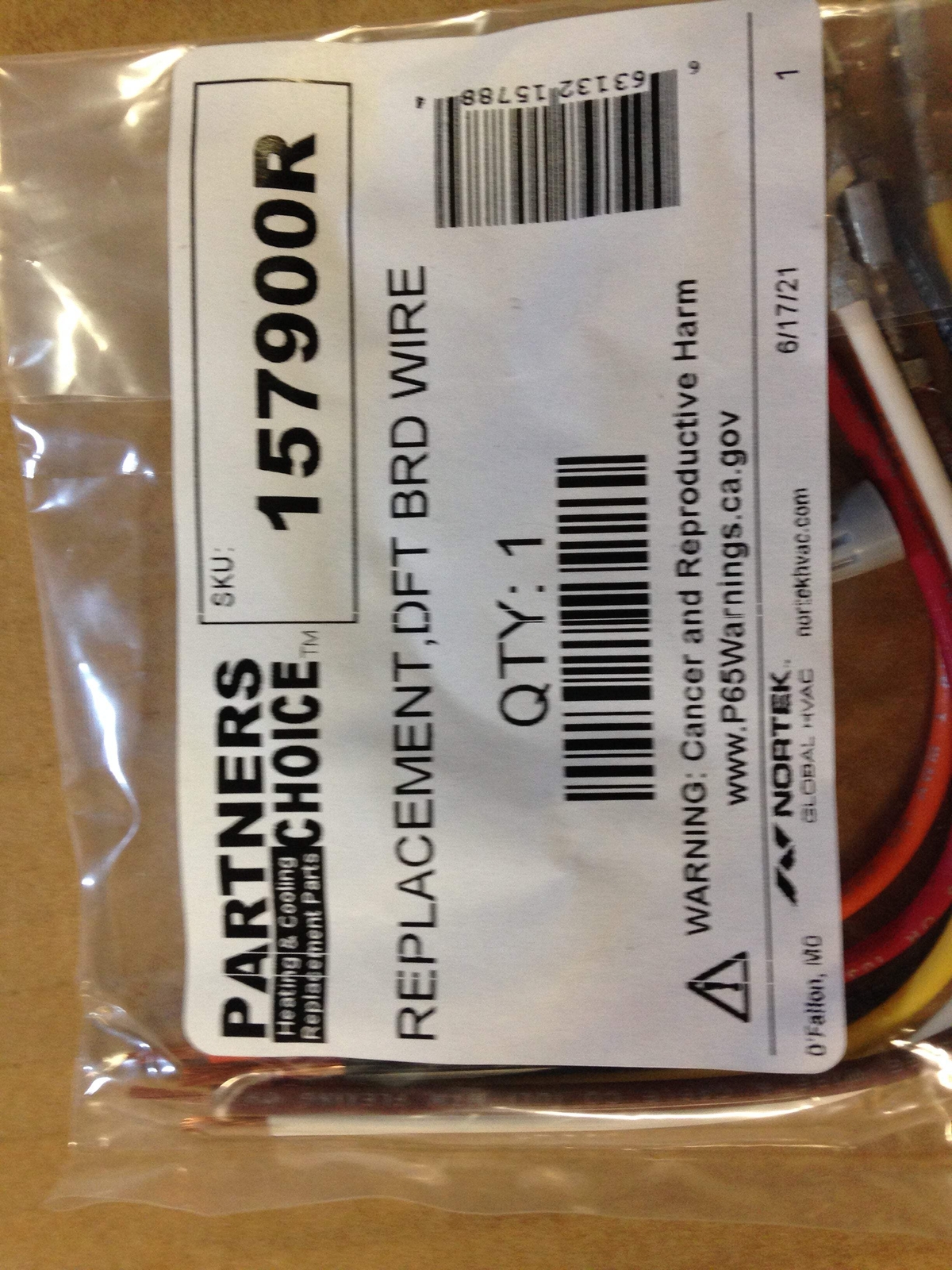 NORTEK 157900R REPLACEMENT DFT BRD WIRE 209174