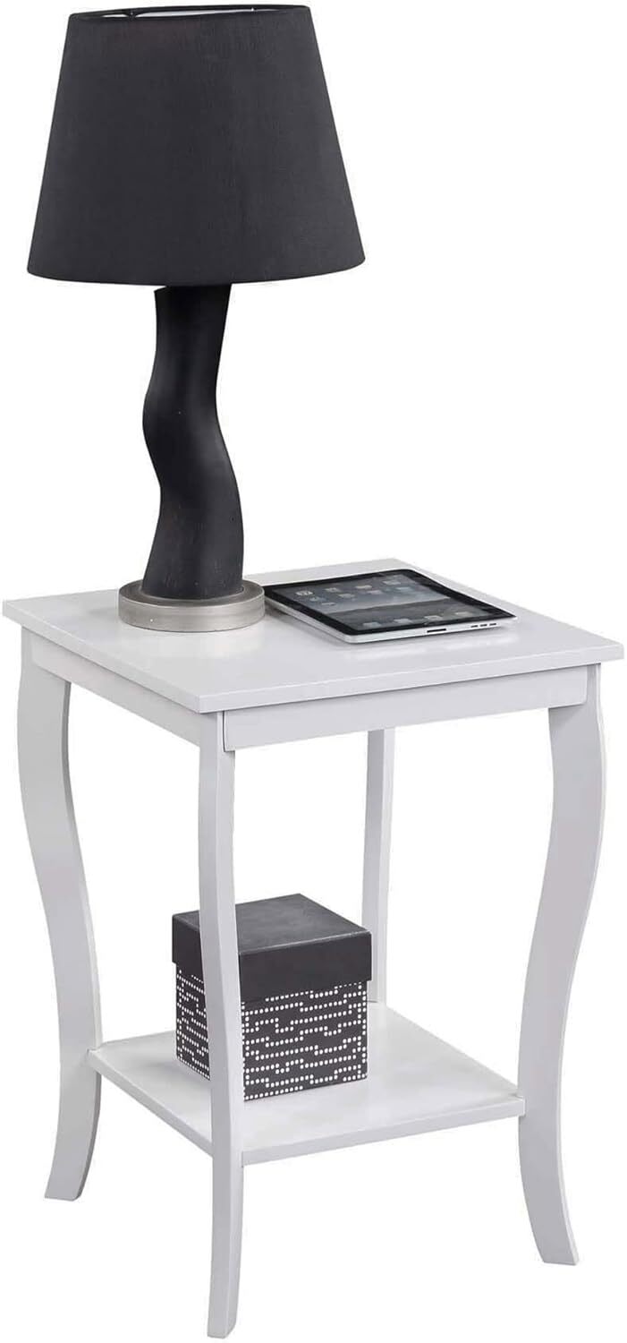 American Traditional Square Table with Shelf, White