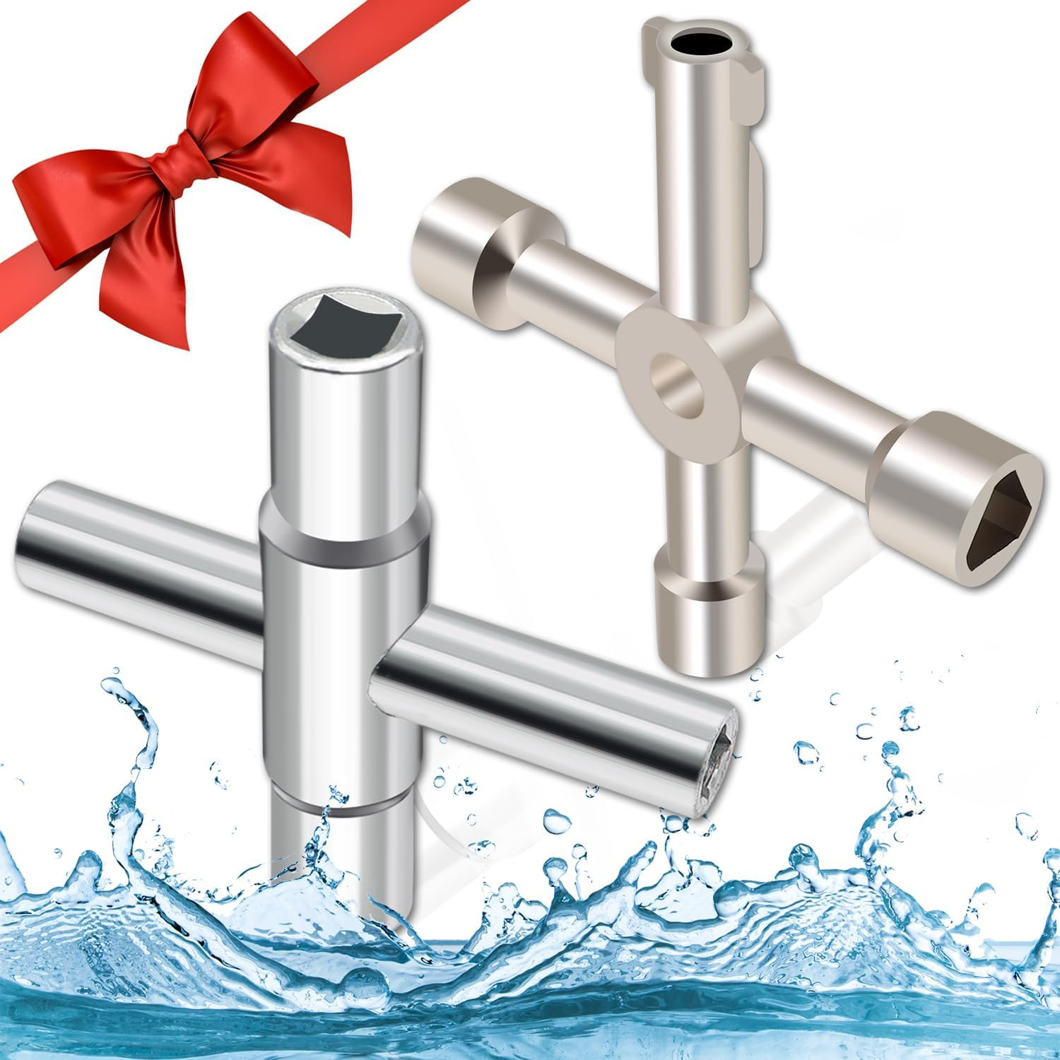2PCS Water Wrench Set, 4 Way Wrench, Sillcock Key, Faucet Key for Spigots, Valve