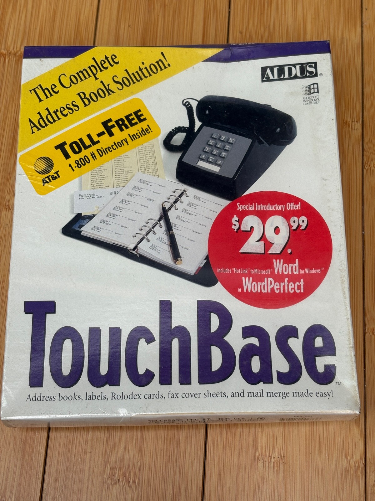 ALDUS TOUCH BASE MICROSOFT WINDOWS WORD OR WORD PERFECT NEW IN SEALED BOX