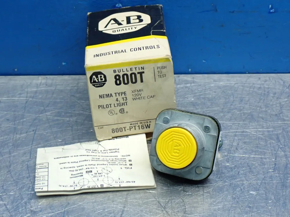 ALLEN BRADLEY INCANDESCENT PUSH-TO-TEST BUTTON 800T-PT16W