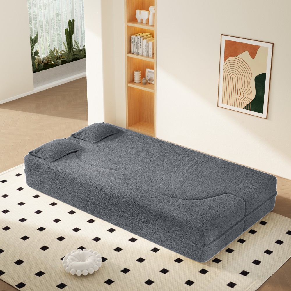 Convertible Floor Sofa Bed Twin Size w/ 2 Pillows, No Assembly, Dark Grey