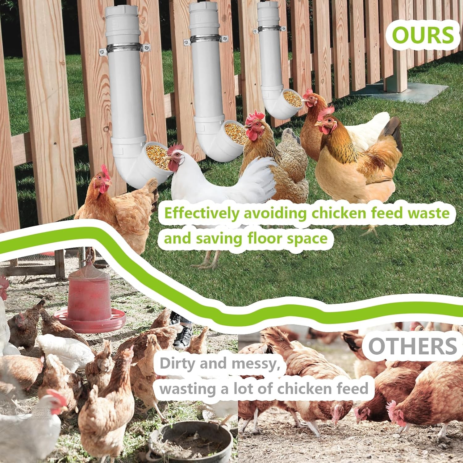 3 Pack Automatic Chicken Feeder No Waste PVC Pipe Chicken Coop Feeder
