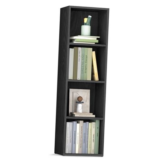 Custos Collection - Bookshelf, 4-Tier Bookcase, 4 Tiers (11.8"W) Ebony Black
