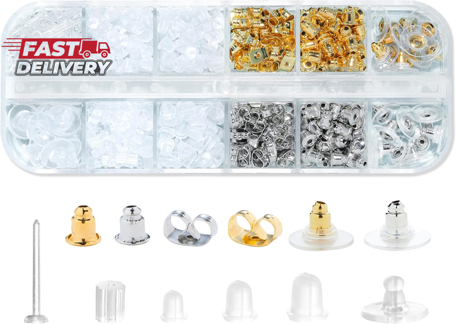 12 Styles 600 Pcs Earring Backs for Studs, Clear Plastic Earrings Hypoallergenic