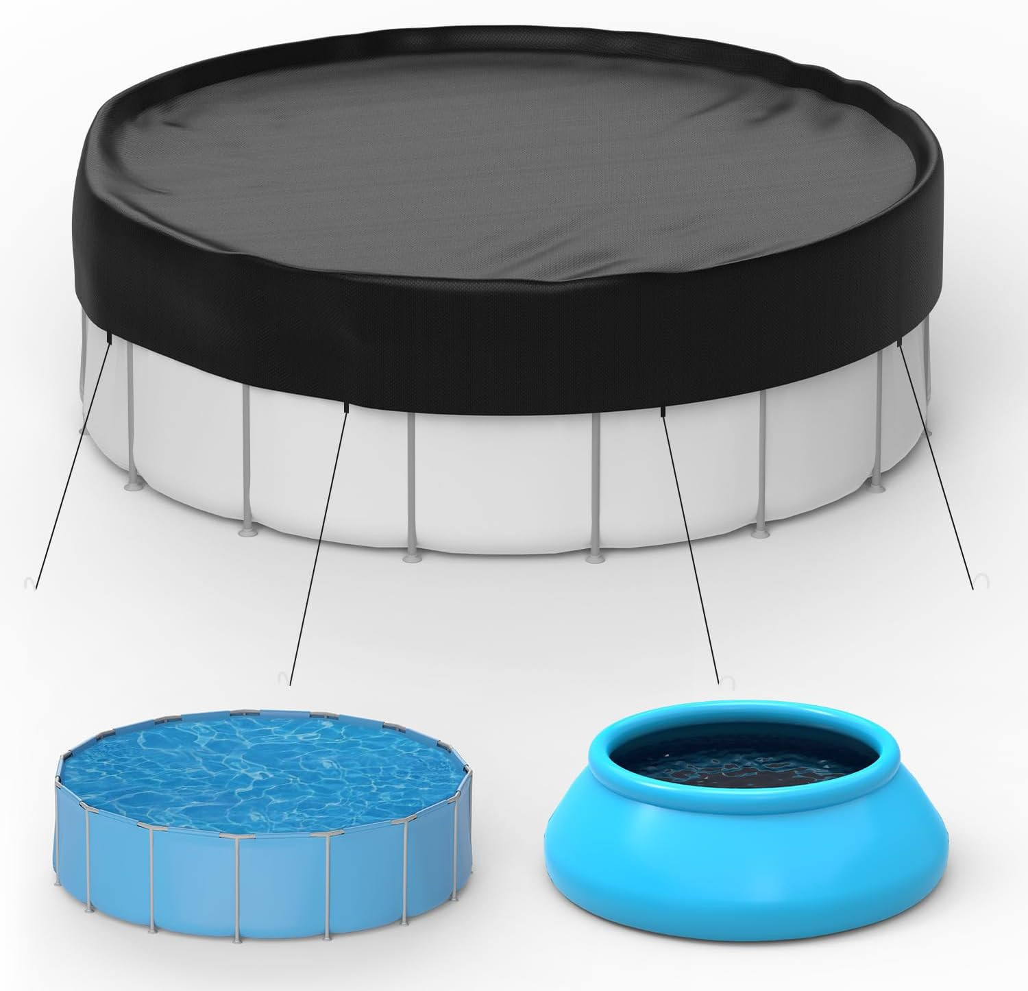 24 Foot round above Ground Pool Solar Cover, Heavy Duty Pool Protector with Rope