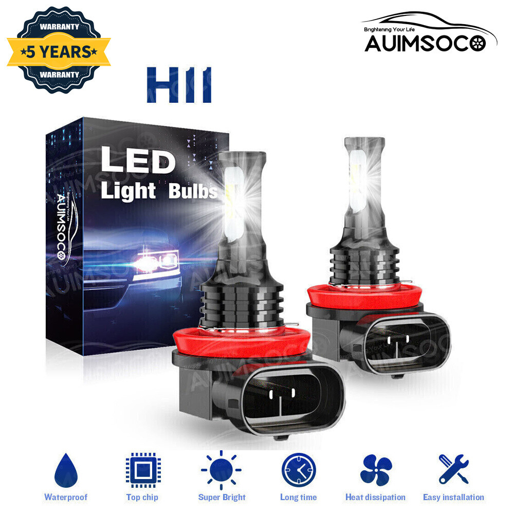 2X H11 LED Headlight Super Bright Bulbs Kit 9000K HI-LOW BEAM Ultra White Lamps