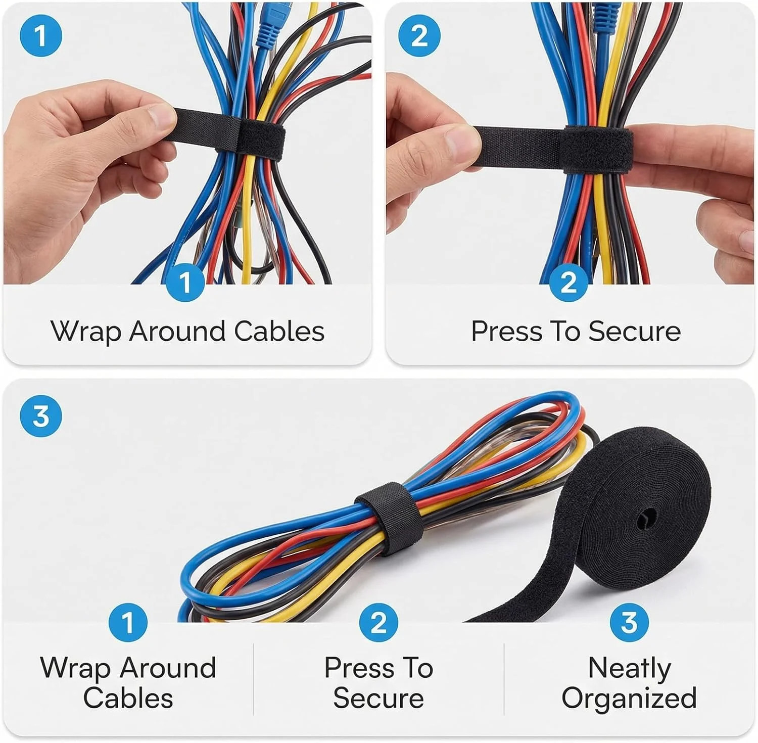 1 Inch x 30 FT​ ​Double Sided Hook and Loop Tape, ​Reusable Cable Ties, Self-Adh