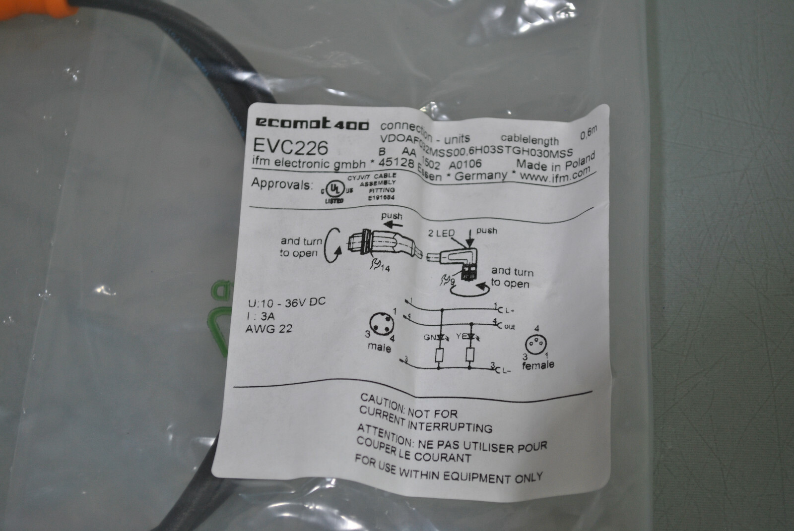 IFM Electronic Interconnect Cable EVC226 Sensor Actuator Cable (C4189-R59)